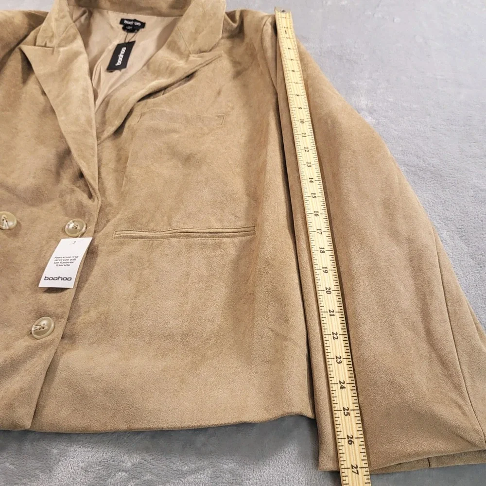 Womens Plus 24 NEW Faux Suede Double Breasted Blazer Stone Tan Relaxed Boohoo